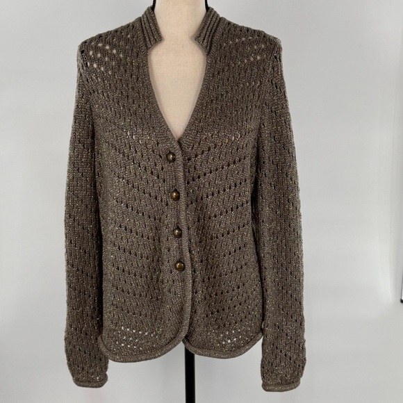 Chico’s Metallic Open-Stitch Knit Cardigan Sweater Jacket Size 1 NWT medium - Picture 2 of 11